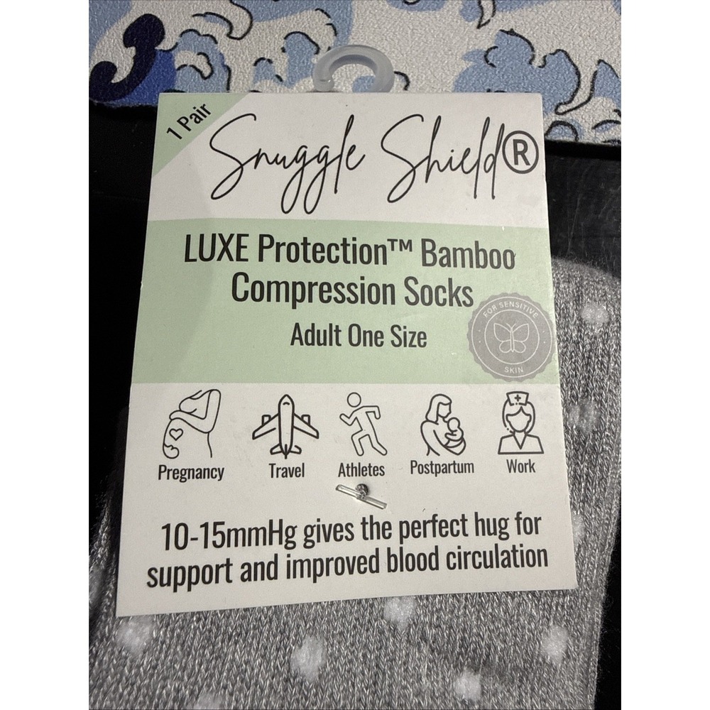 Snuggle Shield Luxe Protection Bamboo Compression Socks Gray Polka Dot 10-15mmHg - Picture 2 of 6